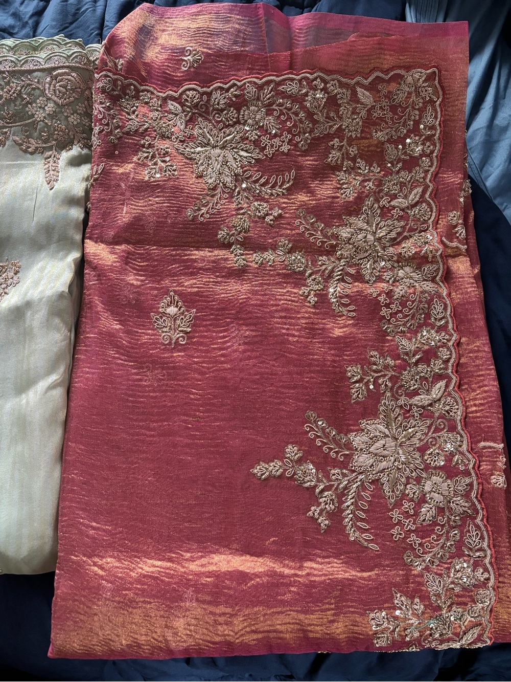 Embroidered Rust Pink and Gold Silk Saree
